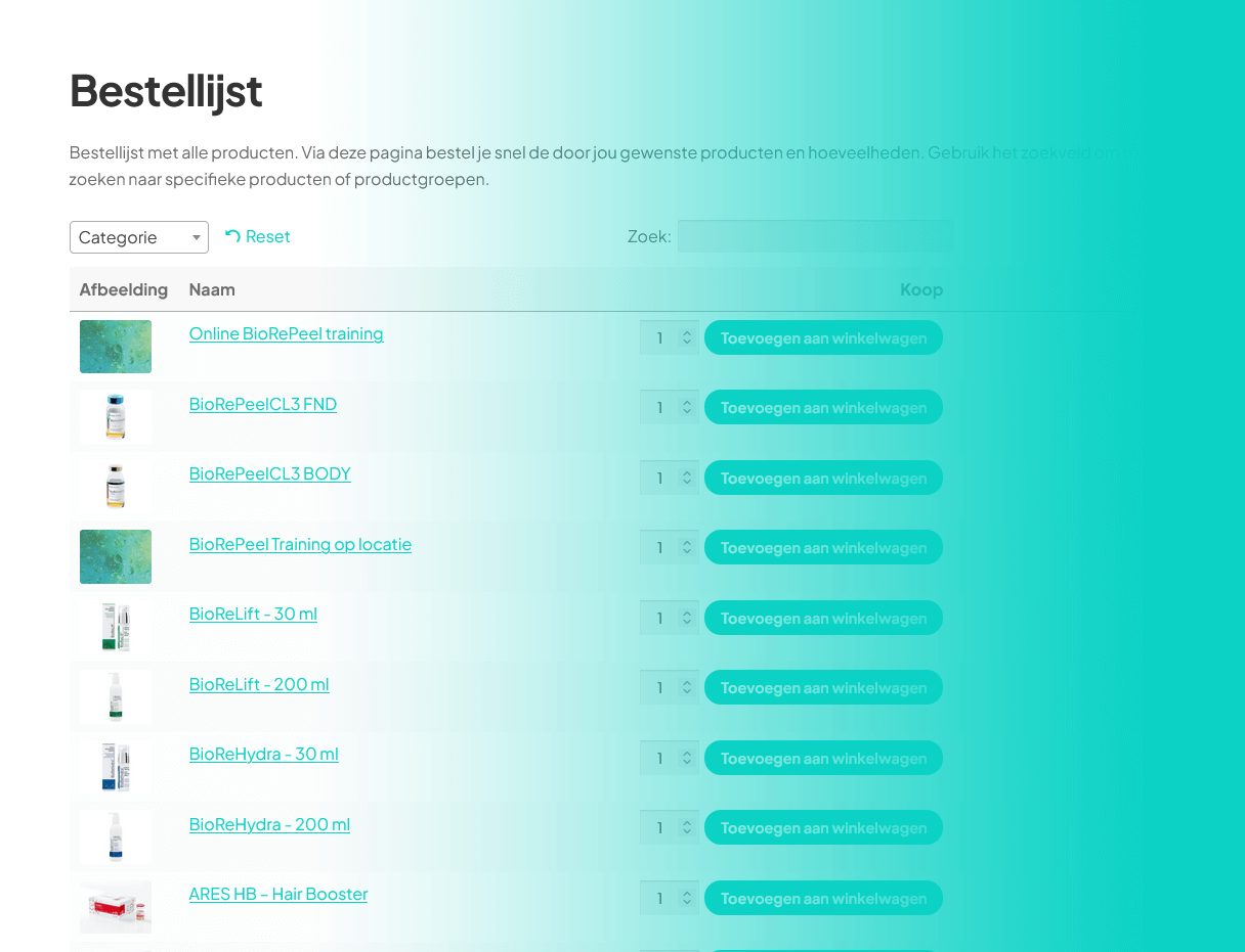 Plaatje met screenshot van bestelmodule biorepeel